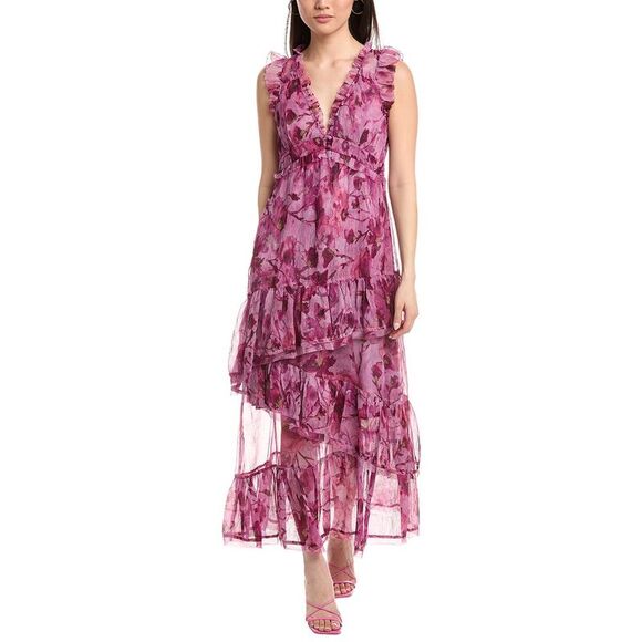 Marchesa Notte Dresses & Skirts - Marchesa Notte Womens  Pleated Chiffon V-Neck Maxi Dress, Pink